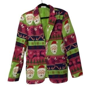 Festive Ugly Santa Reindeer Holiday Christmas Blazer S
